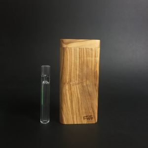 Olive Wood #2741 – FutoStash G – Large Glass One Hitter – 12mm – Wood Handle Stash Tool – One Hitter Box – Dugout