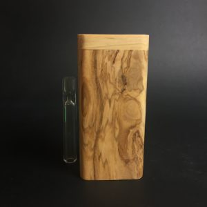 Olive Wood #2741 – FutoStash G – Large Glass One Hitter – 12mm – Wood Handle Stash Tool – One Hitter Box – Dugout